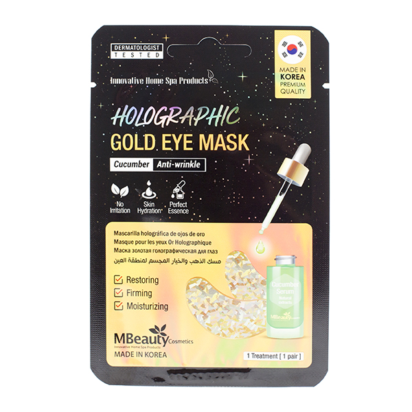Патчи для глаз с экстрактом огурца и золотом (1 пара) MBeauty Holographic Gold Cucumber Eye Zone Mask 62424773 - фото 1
