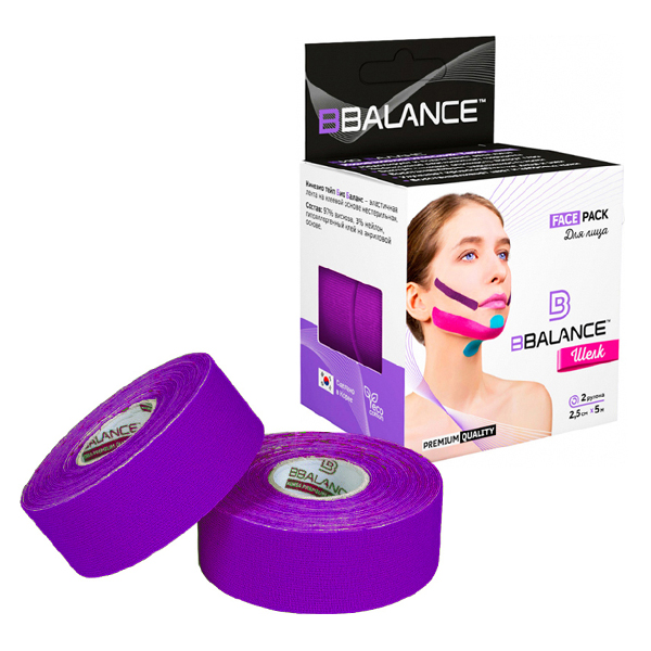 Шёлковый кинезиотейп BBTape Silk Face Pack 2,5см*5м (фиолетовый) 65673005 - фото 1