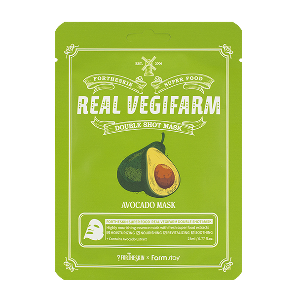 Смягчающая тканевая маска с экстрактом авокадо FarmStay FORTHESKIN Super Food Real Vegifarm Double Shot Mask-Avocado