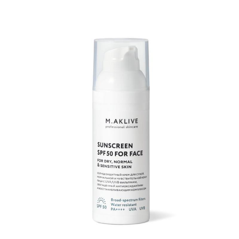Солнцезащитный крем SPF50 для сухой, нормальной и чувствительной кожи лица M.Aklive Sunscreen SPF50 For Dry, Normal & Sensitive Skin 82717688 - фото 1