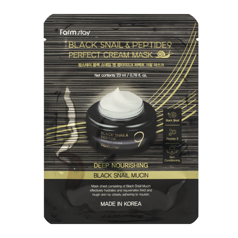 Тканевая кремовая маска с комплексом из 9 пептидов FarmStay Black Snail & Peptide9 Perfect Cream Mask