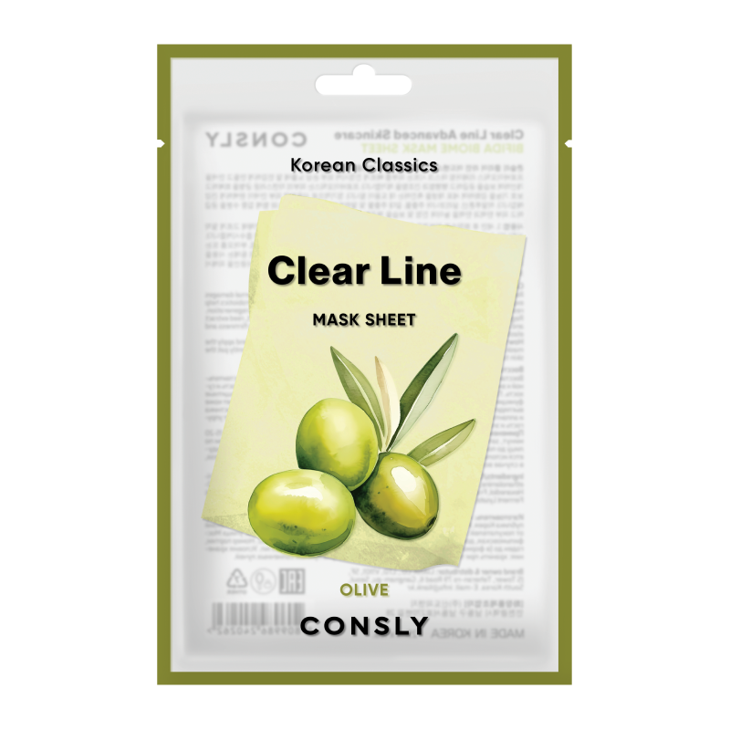 Питательная тканевая маска с экстрактом оливы Consly Clear Line Korean Classics Olive Mask Sheet