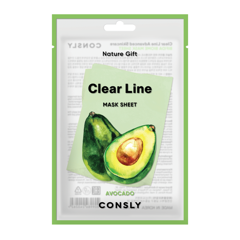 Смягчающая тканевая маска с экстрактом авокадо Consly Clear Line Nature Gift Avocado Mask Sheet