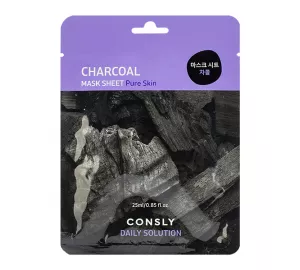 Тканевая маска для лица с древесным углём Consly Daily Solution Charcoal Mask Sheet